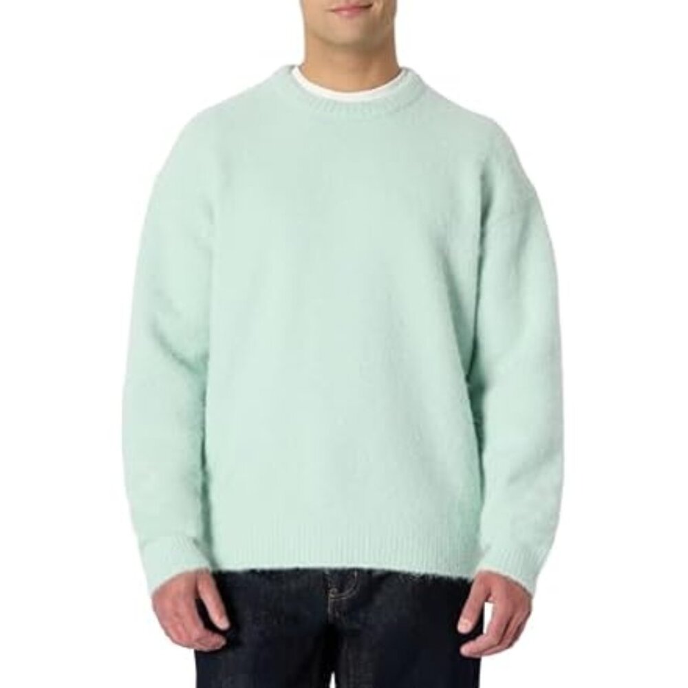 Men's Relaxed-Fit Faux Mohair Crewneck Pullover Sweater Mint Green 2XL NEW